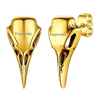Masculine Viking Crow Skull Earrings Customizable Norse Studs Long-lasting Stainless Steel Jewelry Easy to Wear Everyday Wearings