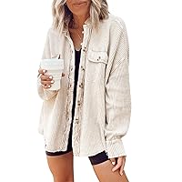 Women's Loose Fit Batwing Sleeve Waffle Knit Button Down Shirt Shacket Tops