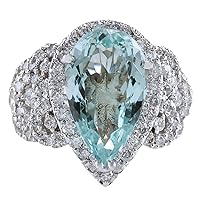 7.3 Carat Natural Blue Aquamarine and Diamond (F-G Color, VS1-VS2 Clarity) 14K White Gold Luxury Cocktail Ring for Women Exclusively Handcrafted in USA