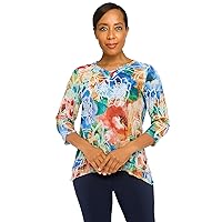 Alfred Dunner Women's Moody Watercolor Floral V-Neck Top