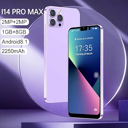 I14 Pro Max Smart Phone, Unlocked Android Smartphone, 8GB ROM+1GB RAM Android Phone, 6.1IN FHD Cell Phone, 2MP Rear Camera System, 2250mAh Phone Mobile Phone Large Storage