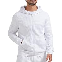 Men Crewneck Sweatshirt Long Sleeve Waffle Fashion Pullover Tops Hipster Waffle Knit Hooded Sweatshirts with Pocket