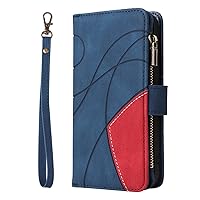 Wallet Case Compatible with Oppo A73 5G, PU Leather Zipper Folio Wristlet Protective Case with 9 Card Slots for A73 5G (Blue)