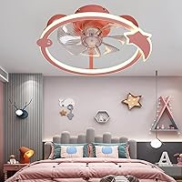 Led 85W Bedroom Ceiling Fan Light Stepless Dimming,Smart Ceiling Fans with Lights and Remote/App Control,Silent Fan Ceilingps,Kids Fan Lighting Adjustable 6-Speed Wind/Pink/G