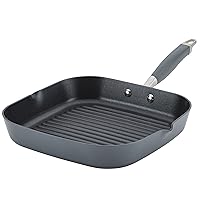 Anolon Advanced Home Hard Anodized Nonstick Deep Square Grill/Griddle Pan with Pour Spouts, 11 Inch - Moonstone