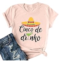 Cinco De Drinko Graphic Cute T Shirt for Women Letter Print Cinco De Mayo Tees Short Sleeve Casual Tops