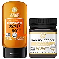 MANUKA DOCTOR - MGO 30+ Multifloral SQUEEZY and MGO 525+ Monofloral Manuka Honey Value Bundle, 100% Pure New Zealand Honey. Certified. Guaranteed. RAW. Non-GMO
