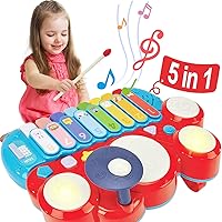 1 Year Old Girl Toys - Baby Piano, Drum Set for Toddlers 1-3, Xylophone, Musical Toys, Whack-A-Mole - Baby Toys 12-18 Months - 1 2 3 Year Old Girl Toys Birthday Gift