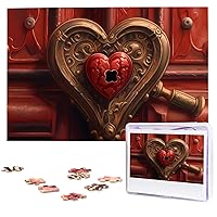 Wooden Puzzle Heart Shaped Door Lock Jigsaw Puzzle 1000 Pieces Personalized Picture Puzzle Family Decoration Puzzle for Adult Family Wedding Graduation Gift