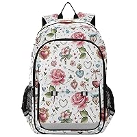 ALAZA Romantic Vintage Hearts Roses Hydrangeas Crystal and Gold Hearts Casual Daypacks Outdoor Backpack