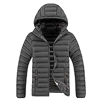 Men's Lightweight Winter Slim Fit Hood Down Jacket Full Zip Puffer Quilted Hooded Pocket Zip Warm Thicken Coat Hood