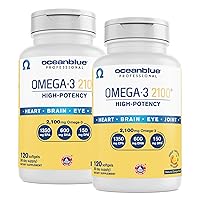 Oceanblue Professional Omega-3 2100 – 120 ct – 2 Pack – Triple Strength Burpless Fish Oil Supplement with High- Potency EPA, DHA, DPA – Wild-Caught – Orange Flavor (120 Servings)