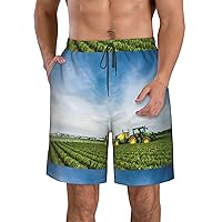 Tractor Farm Print Men's Beach Shorts Hawaiian Summer Holiday Casual Lightweight Quick-Dry Shorts