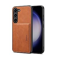 ONNAT-Vintage PU Leather Case for Samsung Galaxy S23 Ultra/S23 Plus/S23 - Classic Retro Design, Shock-Absorbing TPU, with Card Slots and Kickstand Function (S23Ultra,Brown1)