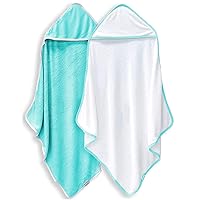 2 Pack Baby Bath Towel - Rayon Made from Bamboo, Ultra Soft Hooded Towels for Babies,Toddler,Infant - Newborn Essential -Perfect Baby Registry Gifts for Boy Girl (White and Malachite, 30 x 30 Inch)