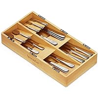 SpaceAid Bamboo Silverware Drawer Organizer with Labels, Kitchen Utensil Tray Holder Organizer for Flatware, Cutlery, Spoon and Knives Drawer Storage Organization (Natural, 6 Slots)