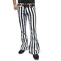 Fuzzdandy Mens Black and White Striped Bell Bottoms Flares Retro Pants Trousers