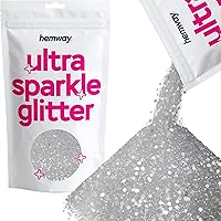 Hemway Ultra Sparkle Glitter - Multi-Size Chunky Fine Cosmetic Glitter Mix for Body Face Hair Eye Nail Art Festival, Crafts for Tumbler Resin Decorations - White Iridescent - 100g / 3.5oz