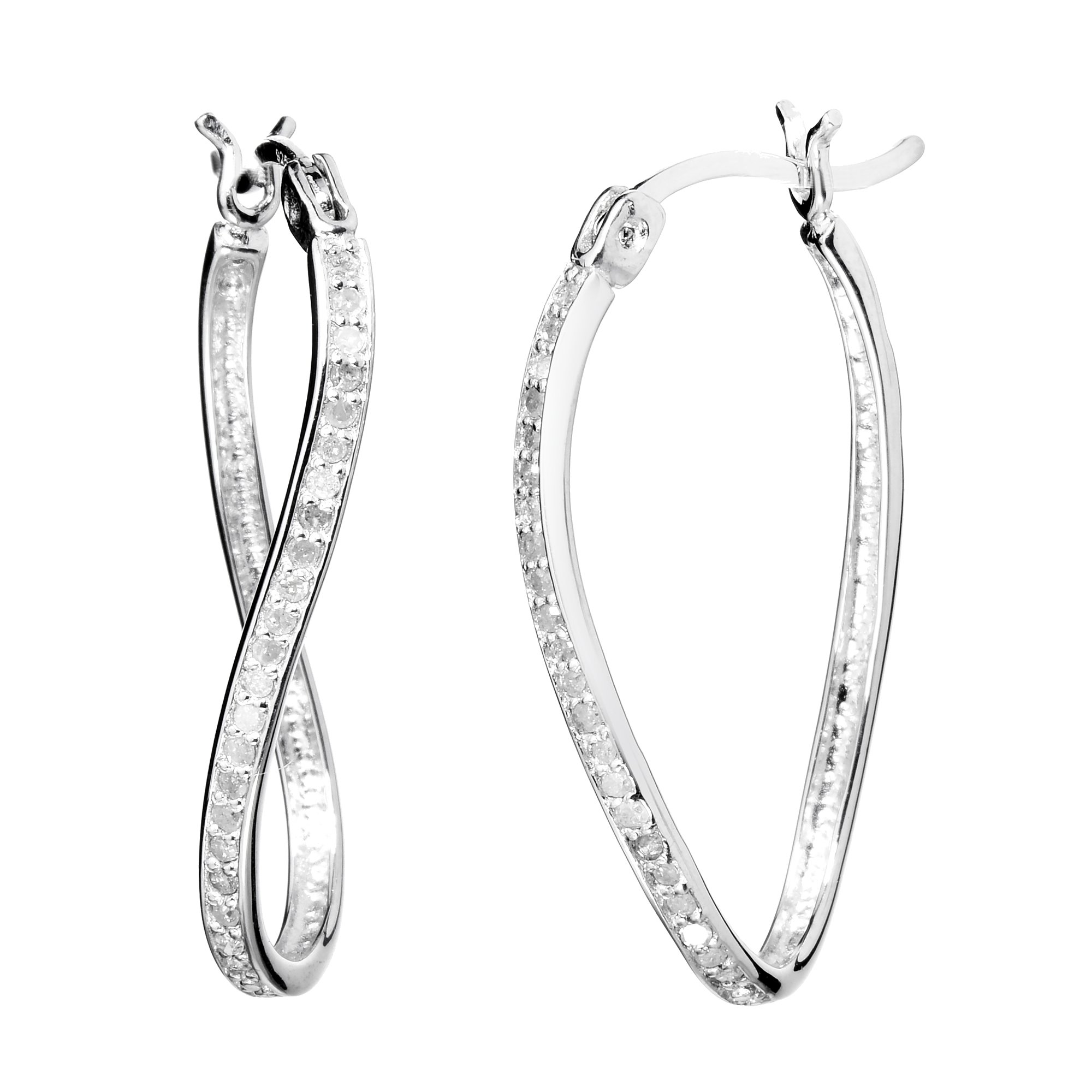 Vir Jewels 1/4 cttw Diamond Hoop Earrings .925 Sterling Silver with Rhodium Plating 1 Inch