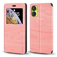 for Tecno Spark 9 Pro Sport Case, Wood Grain Leather Case with Card Holder and Window, Magnetic Flip Cover for Tecno Spark 9 Pro Sport (6.6”) Pink