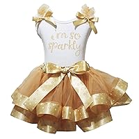 Party Dress I'm So Sparkly White Top Gold Stars Ribbon Petal Skirt Set Nb-8y
