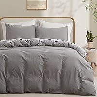 Light Grey Cotton Duvet Cover King Size, Linen Like Natural Bedding Set with Zipper Closure (No Comforter), 104x90 Inches