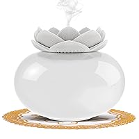Essential Oil Diffusers Ceramic Diffuser: WinDawn Small Aromatherapy Defusers for Bedroom Home Office, Cute Lotus Decorative, Auto Shut-Off 7 Colors LED Night Light - White