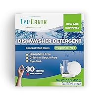 Tru Earth Dishwasher Detergent Tablets - Concentrated Dishwasher Tabs Cut Grease for Sparkling Dishes - Eco Friendly Alternative to Liquid Pods - 30 Tablets, Fragrance-Free