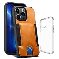 Real Leather Case for iPhone 13Mini /13/13 Pro/ 13 Pro Max, Portable Handcraft Full Protective Slim Case Credit Card Holders Shockproof TPU,Yellow,13 6.1