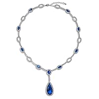 Bling Jewelry Oval Fashion Blue Or Green Simulated Gemstone AAA CZ Pear Shape Statement Large Teardrop Y Necklace For Women Silver Plated Brass