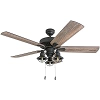 Prominence Home Ennora, 52 Inch Farmhouse LED Ceiling Fan with Light, Pull Chain, Three Mounting Options, 5 Dual Finish Blades, Reversible Motor - 50650-01 (Bronze)
