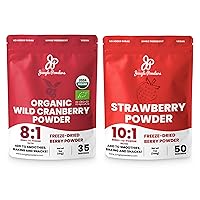 Jungle Powders Organic Berry Bundle: USDA Certified Wild Cranberry Powder 5oz & Strawberry Powder 7oz - Freeze Dried, Additive-Free, Superfood Extracts for Baking, Smoothies, Flavoring & More!