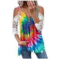 Summers Long Soiree Shirt Women Trendy Three Quarter Sleeve Cool Tops Zip Up Looses Solid Color V