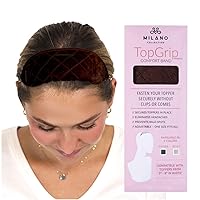 MILANO COLLECTION TopGrip Comfort Band for Medium Base Toppers, Adjustable Translucent Strap, Side Openings to Secure Your Wig Topper, Includes Sewing Kit & Clip, Brown, Medium