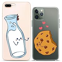Matching Couple Cases Compatible for iPhone 15 14 13 12 11 Pro Max Mini Xs 6s 8 Plus 7 Xr 10 SE 5 Milk Cute Cookie Print Clear Cover Friends Pair Kawaii Bottle Slim fit Design Food Flexible