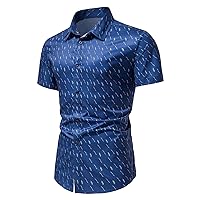 Men Short Sleeve Dress Shirts Wrinkle Free Polka Dot Print Button Down Shirt Summer Business Work Office Blouse Tops