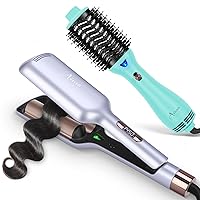 Hot Air Brush, Aima Beauty Professional One Step Hair Dryer and Twins Mermaid Hair Waver,Anti-Scald Hair Crimper Bundle