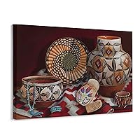 Native American Pottery Bohemian Poster Porcelain Still Life Poster Canvas Art Poster and Wall Art Picture Print Modern Family Bedroom Decor 16x20inch(40x51cm) Frame-Style