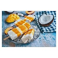 Jigsaw Puzzles 1000 Pieces for Adults Kids - Mango Peach Yogurt Ice Cream Stick Large Puzzles Pieces Fit Together Educational Intellectual Fun Game