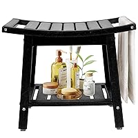 Shower-Bench-Seat-Waterproof | Black Shower Stool-for-Inside-Shower | HDPE Plastic | Bathroom-Benches w/Storage Shelf & Handles | Shaving Legs | Indoor Outdoor Use | 21.8 x 14 x 18.1 Inch