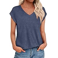 Womens Summer Tops 2024 V Neck Cap Sleeve Casual Tshirts Oversized Cute T Shirts Clothes Trendy Basics Tees