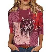 Women's Fashion Casual 3/4 Sleeve Day Printing Round Neck Top Women Tops Trendy