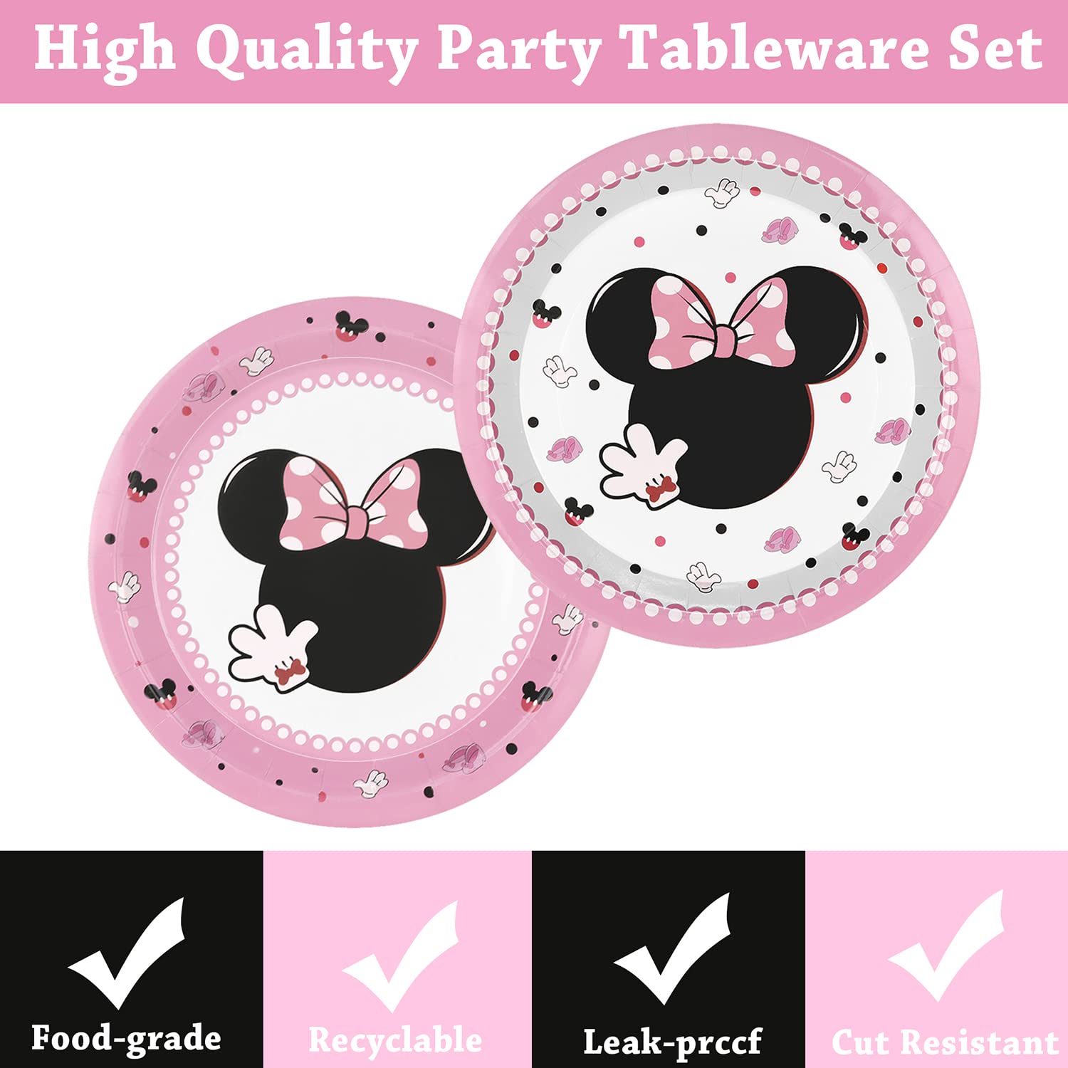 Mouse Birthday Party Supplies,50 Pack Mouse Party Favors,Pink Tableware Paper Plates for Minnie Mouse Themed Baby Shower Birthday Party Decorations