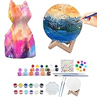 HAPMARS Paint Your Own Cat & Moon Lamp Kit 2pcs, DIY Geometric Cat Art Craft Painting Kits for Girls Boys Kid Age 4 5 6 7 8 9 10 11 12+, Art Supplies Creative Gifts for Birthday, Christmas, Party