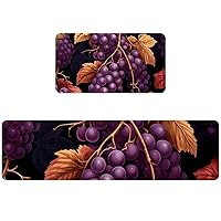 Set of 2 Kitchen Rugs and Mats Washable Kitchen Floor Mat Absorbent Runner Rugs for Kitchen, Thanksgiving Grape