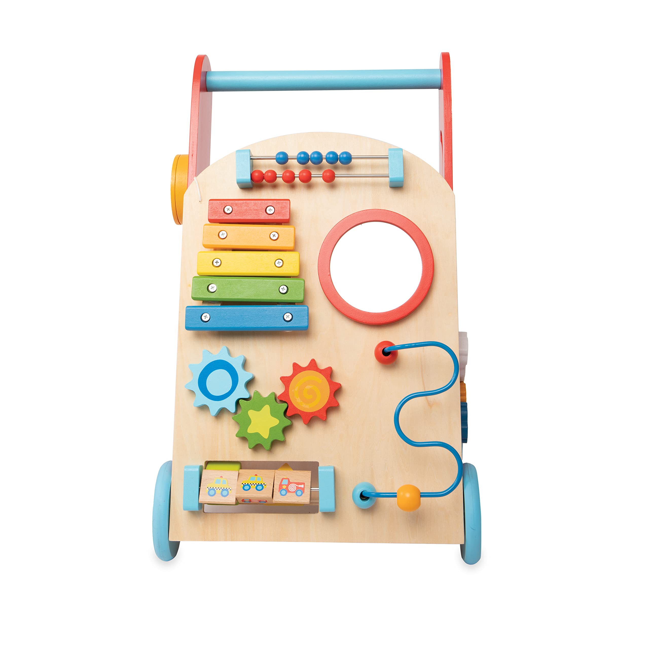 Nuby Wooden Baby Walker with Interactive Features for Early Development, Promotes Walking, Motor Skills, and Creativity