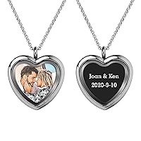 Color Photo Print Engraved Text Custom Heart Floating Locket Crystal Necklace