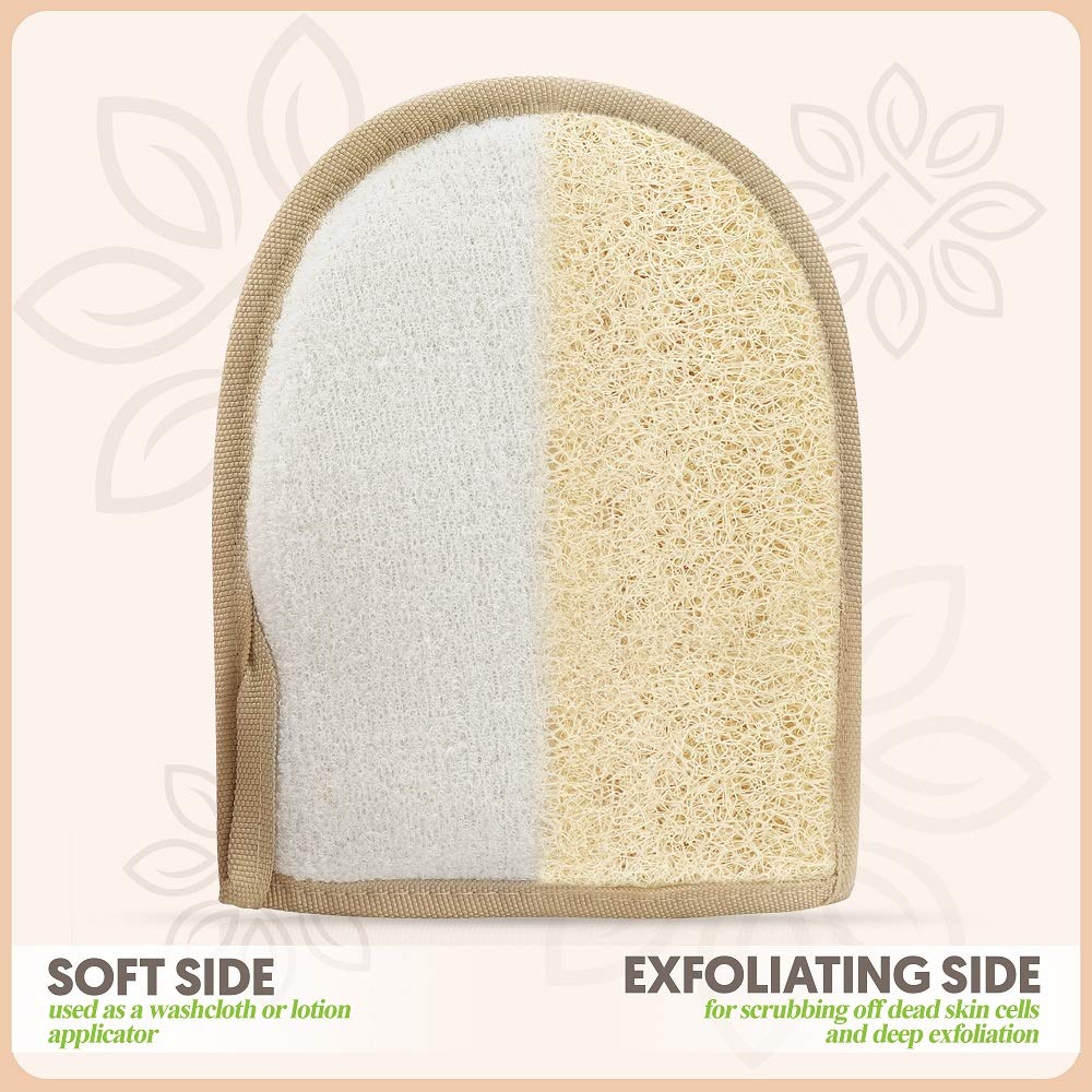 Premium Exfoliating Loofah Glove Pad Body Scrubber. Our Mitt Gloves are Made of Natural Egyptian Shower Loufa Sponge That Gets You Clean, Not Just Spreading Soap (2 Pack)