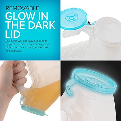 Male Urinal with Glow in The Dark Lid (2 Bottles) 32 Oz Urine Bottles for Men - Pee Bottles for Hospitals, Emergency and Travel