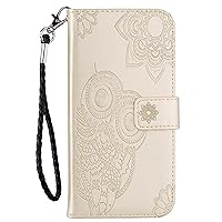XYX Wallet Case for Samsung A15 5G, Embossed Owl Pattern PU Leather Magnetic Flip Folio Kickstand Shockproof Cover with Wrist Strap for Galaxy A15 5G, Gold